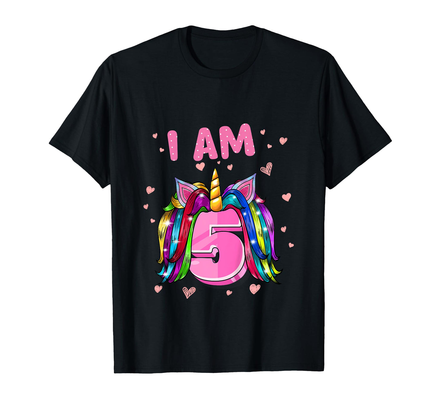 Girl 5th Birthday Unicorn I Am 5 T-Shirt
