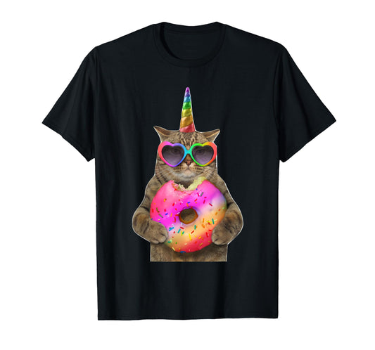 Humor cat with donut, Funny cat bites donut T-Shirt for Men Women Kids