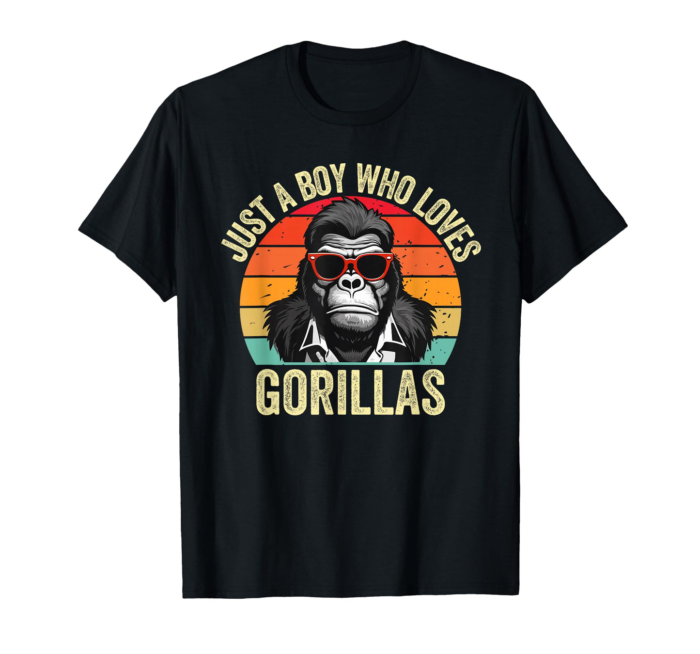Just A Boy Who Loves Gorillas Kids Retro Gorilla Sunglasses T-Shirt