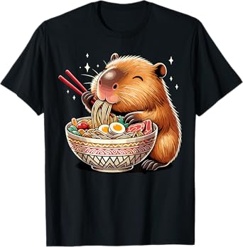 Kawaii Capybara Eating Japanese Ramen Noodles Capybara T-Shirt