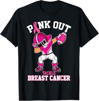 Pink Out Tackle Breast Cancer Awareness Dabbing Football T-Shirt