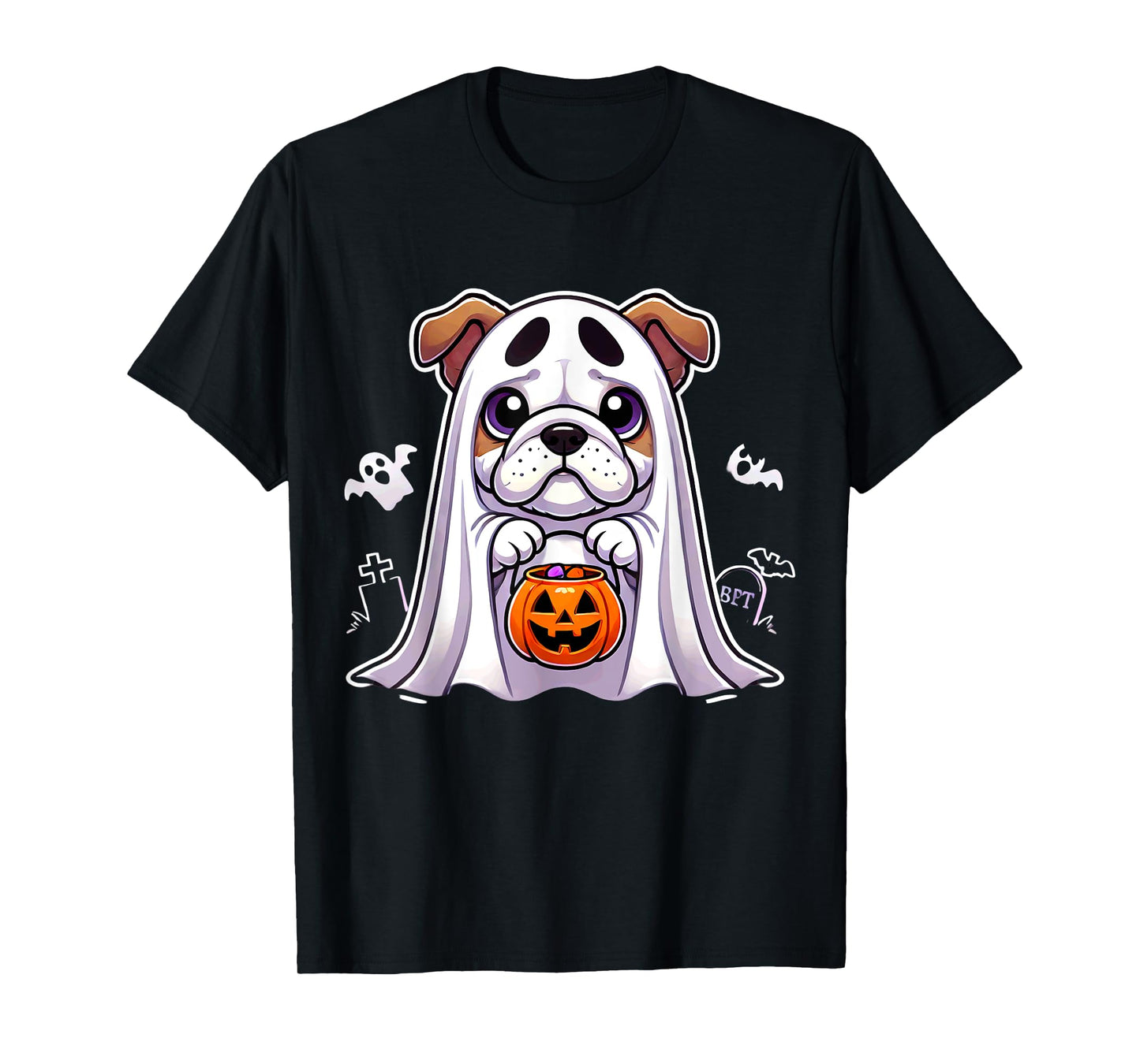 Bulldog Ghost Halloween Dog Men Women Kids T-Shirt