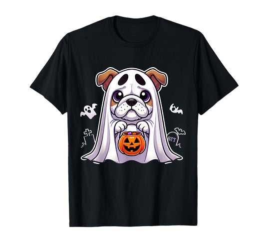 Bulldog Ghost Halloween Dog Men Women Kids T-Shirt