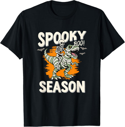 Skeleton Dinosaur Mummy Spooky Halloween Fun T-Shirt