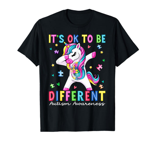 Cute Unicorn It is Ok To Be Different Autism Awareness Girls T-Shirt