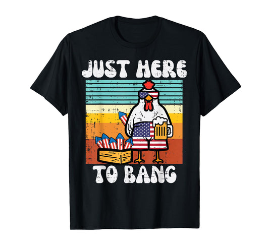 4th Of July Chicken Fireworks Here To Bang Retro America Men T-Shirt