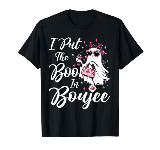 I Put The Boo in Boujee Ghost Funny Pink Leopard Halloween T-Shirt