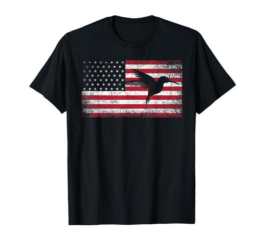 American Flag Hummingbird Bird Lover 4th of July Birding USA T-Shirt