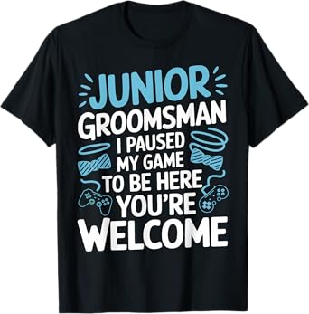 I Paused My Game Wedding Party Bow Tie Cute Junior Groomsman T-Shirt