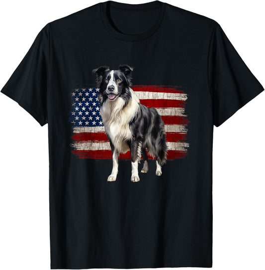 All-American Border Collie Watercolor USA Flag T-Shirt