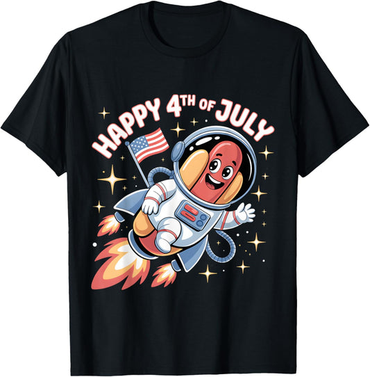 Happy 4th Of July Hot Dog Astronaut Kids Space Toddler Youth T-Shirt