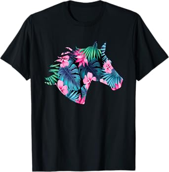 Horse Silhouette | For Horse Lover | Hawaiian Floral | T-Shirt