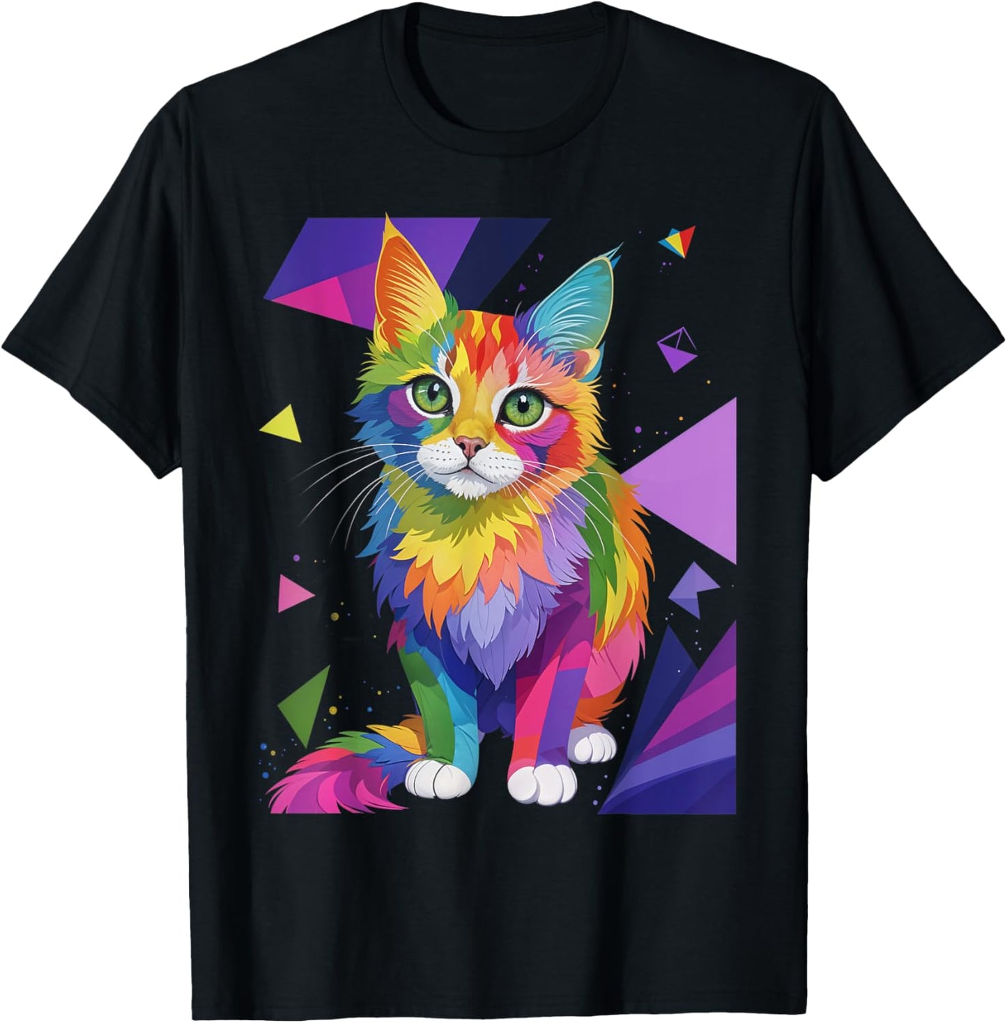 Colorful Psychedelic Cat Shirt Rainbow Art Cat Lover Mom Dad T-Shirt