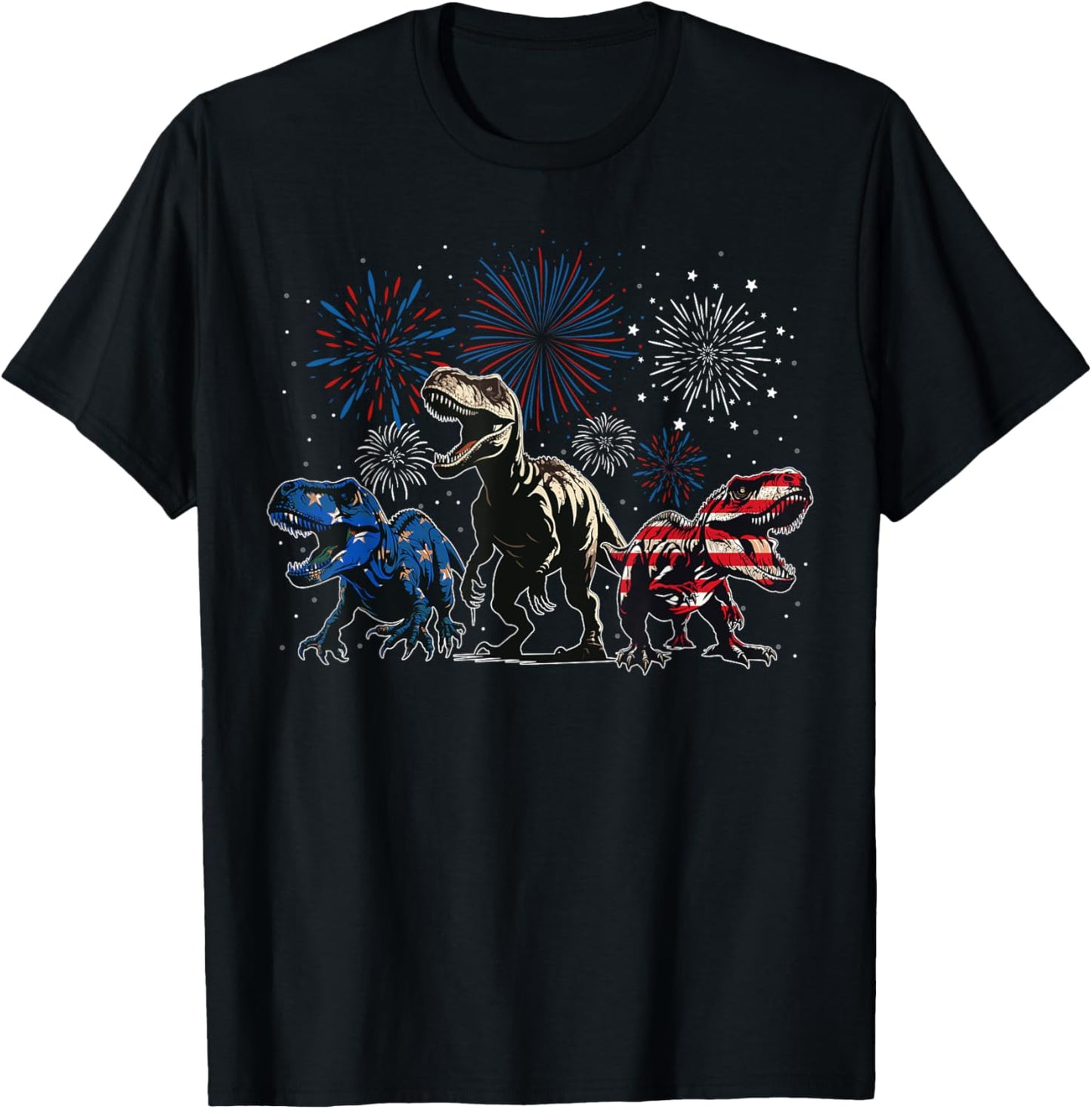 Red White Blue T-Rex Dinosaur Firework 4th Of July Patriotic T-Shirt