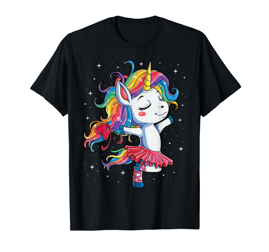Ballet Dancer Unicorn Girls Women Rainbow Ballerina Color T-Shirt