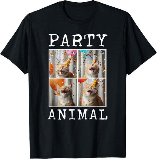 Cat Lover Animal Themed Happy Cat Birthday T-Shirt, Small, Black