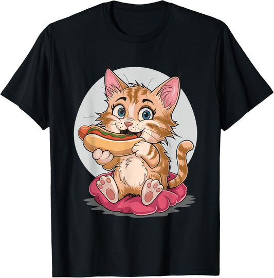 Cat Eating Hot Dog T-Shirt