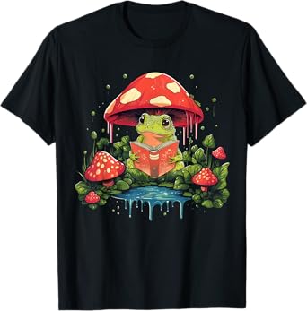 Cute Cottagecore Mushroom Frog Aesthetic Girls Women Graphic T-Shirt
