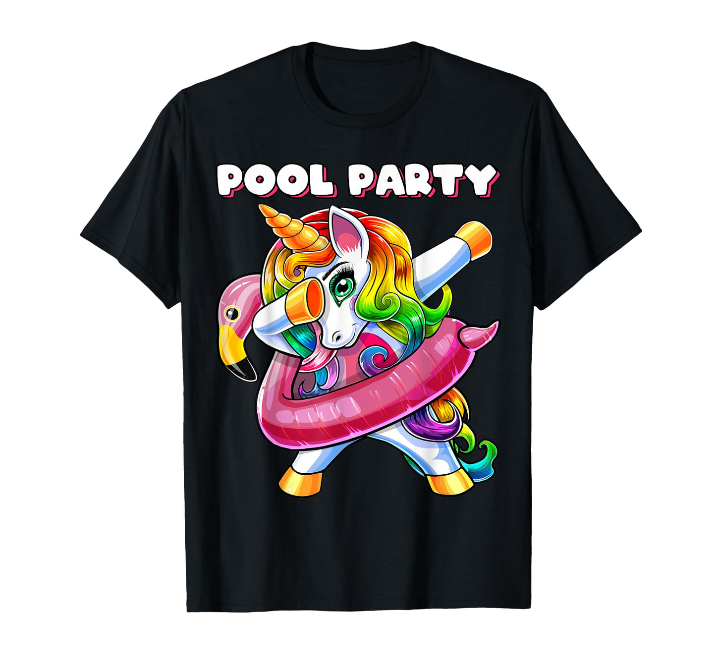 Pool Party Flamingo Float Dabbing Unicorn Girls Women Summer T-Shirt