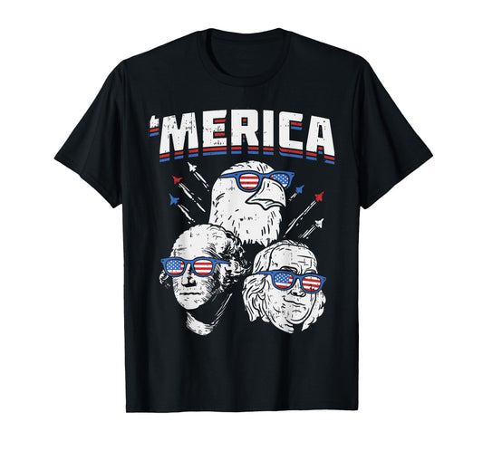 Merica Washington Franklin Eagle 4th Of July USA Patriot T-Shirt for Women Kids Men