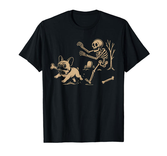 French Bulldog Halloween Frenchie Skeleton Chase Spooky T-Shirt