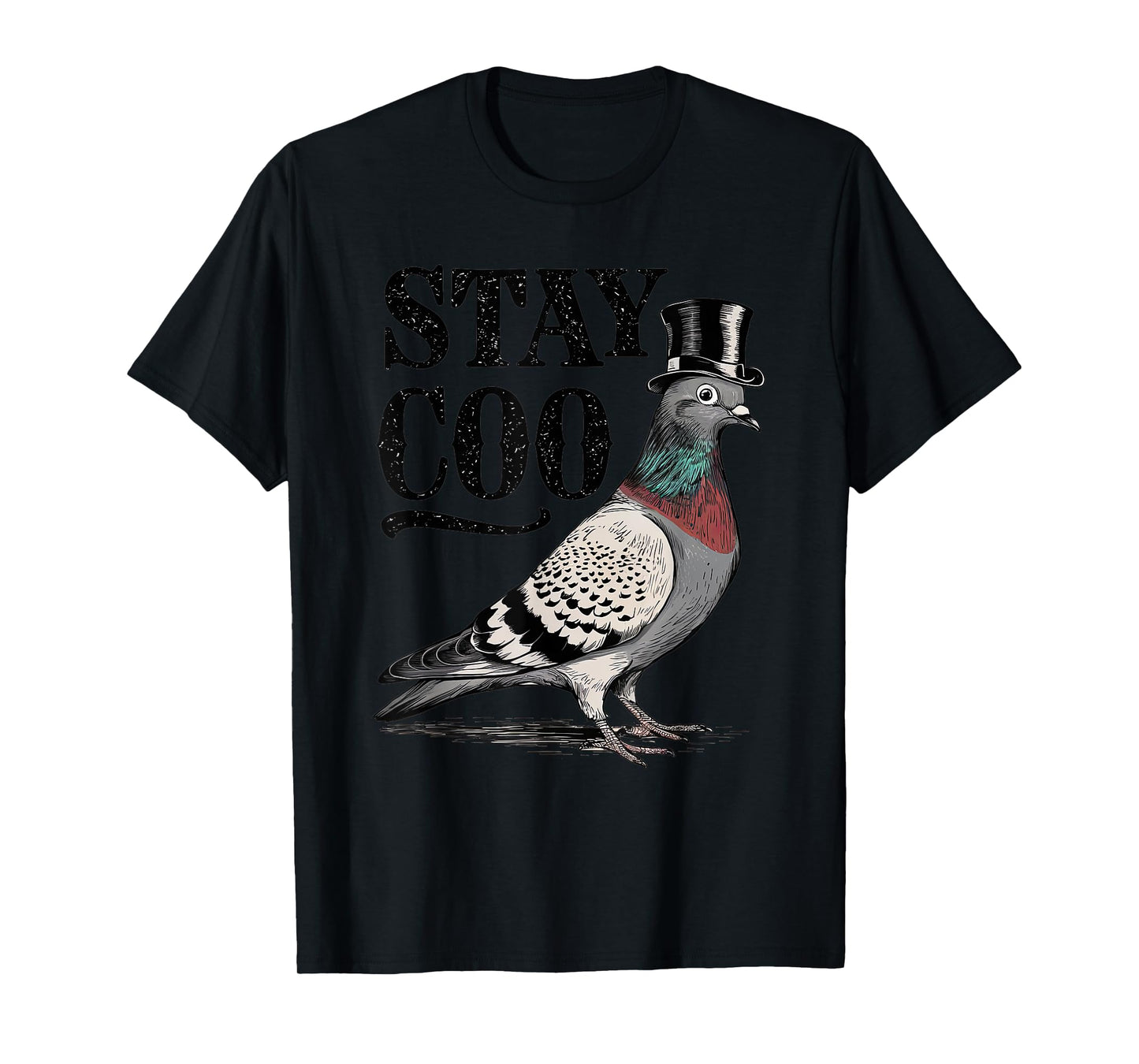 Stay Coo Funny Pigeon Top Hat Retro Design T-Shirt