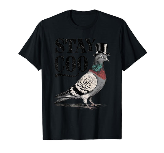 Stay Coo Funny Pigeon Top Hat Retro Design T-Shirt