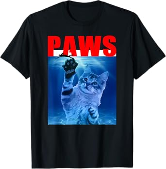 PAWS Funny Cat . Parody For Shark And Cat Lovers T-Shirt