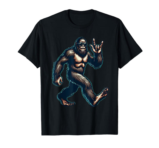 Bigfoot Sasquatch Loves Rock And Roll Dads Funny BigFoot T-Shirt