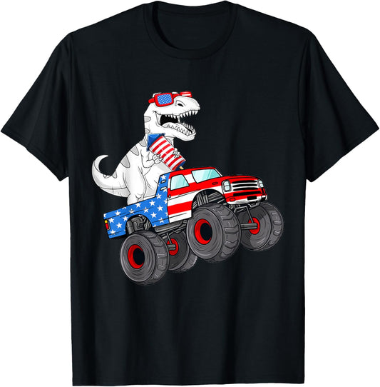 4th Of July T Rex Dino Trex Dinosaur Monster Truck Fireworks T-Shirt for Women Girls Kids Men