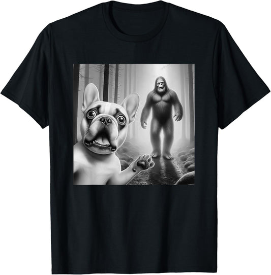Funny French bulldog Selfie with bigfoot sasquatch T-Shirt