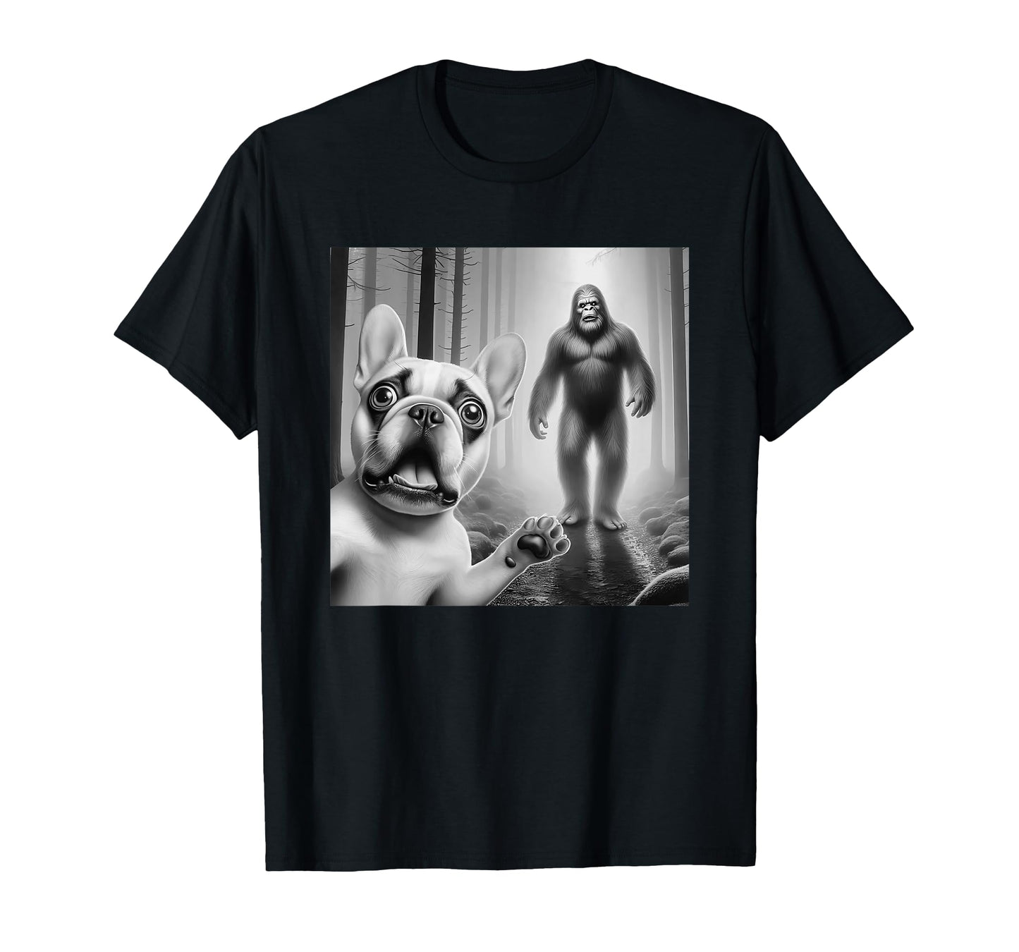 Funny French bulldog Selfie with bigfoot sasquatch T-Shirt for Men Women Kids