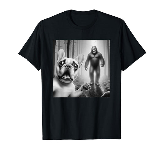 Funny French bulldog Selfie with bigfoot sasquatch T-Shirt for Men Women Kids