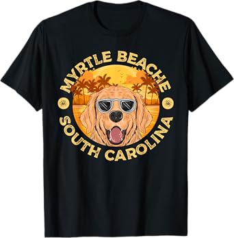 Golden Retriver Dog Vintage Myrtle Beach South Carolina Men Women Girls Kids T-Shirt
