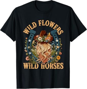 Vintage Western Southern Cowgirl Ridding Horse Wild Flowers T-Shirt