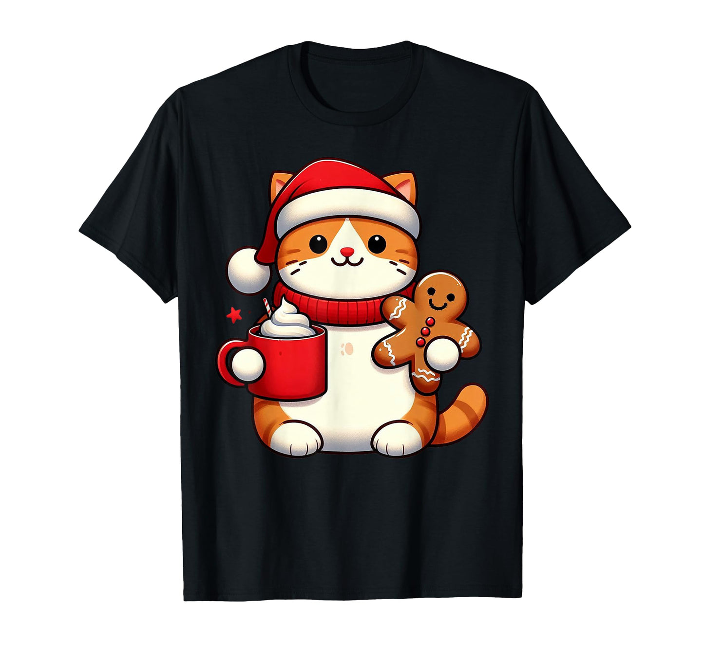 Cat Santa Hat Christmas Holiday Xmas Coffee Gingerbread T-Shirt for Men Women