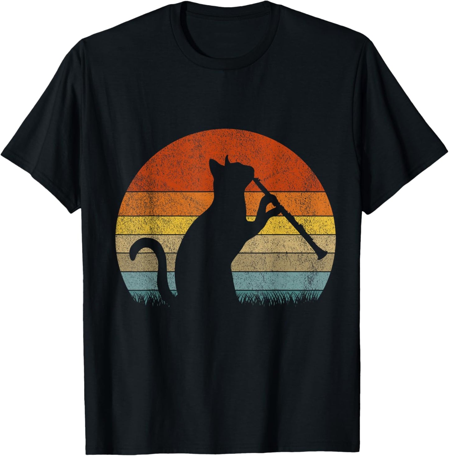 Funny Clarinet Cat Clarinet Player Musician Retro Vintage T-Shirt