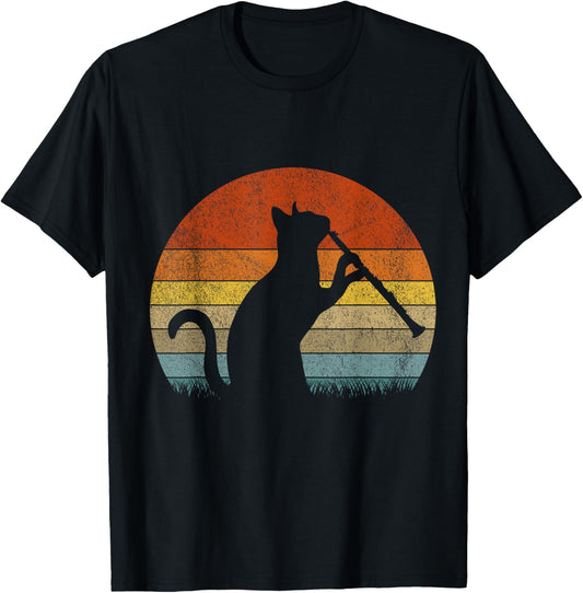 Funny Clarinet Cat Clarinet Player Musician Retro Vintage T-Shirt