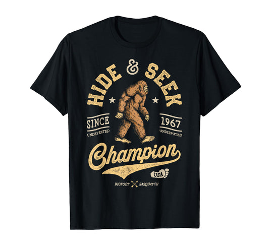 Bigfoot Hide And Seek Champion Funny Sasquatch Retro Vintage T-Shirt