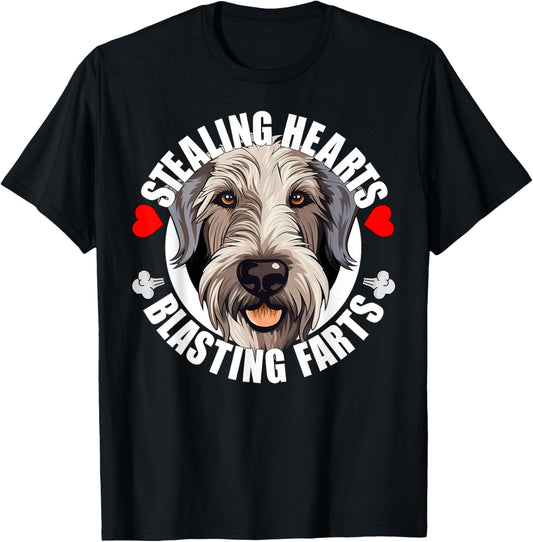 Funny Irish Wolfhound Stealing Hearts Blasting Farts Dog T-Shirt