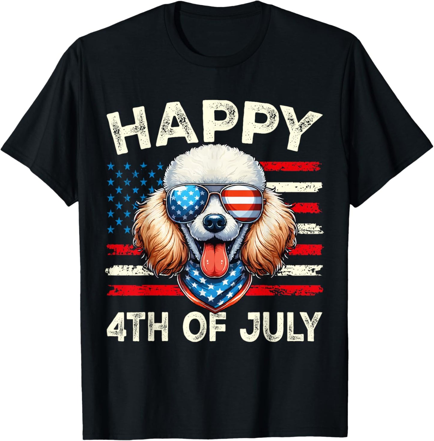 Happy 4th Of July Poodle Lover American Flag Independence T-Shirt
