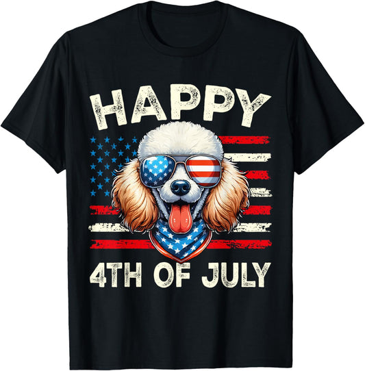 Happy 4th Of July Poodle Lover American Flag Independence T-Shirt
