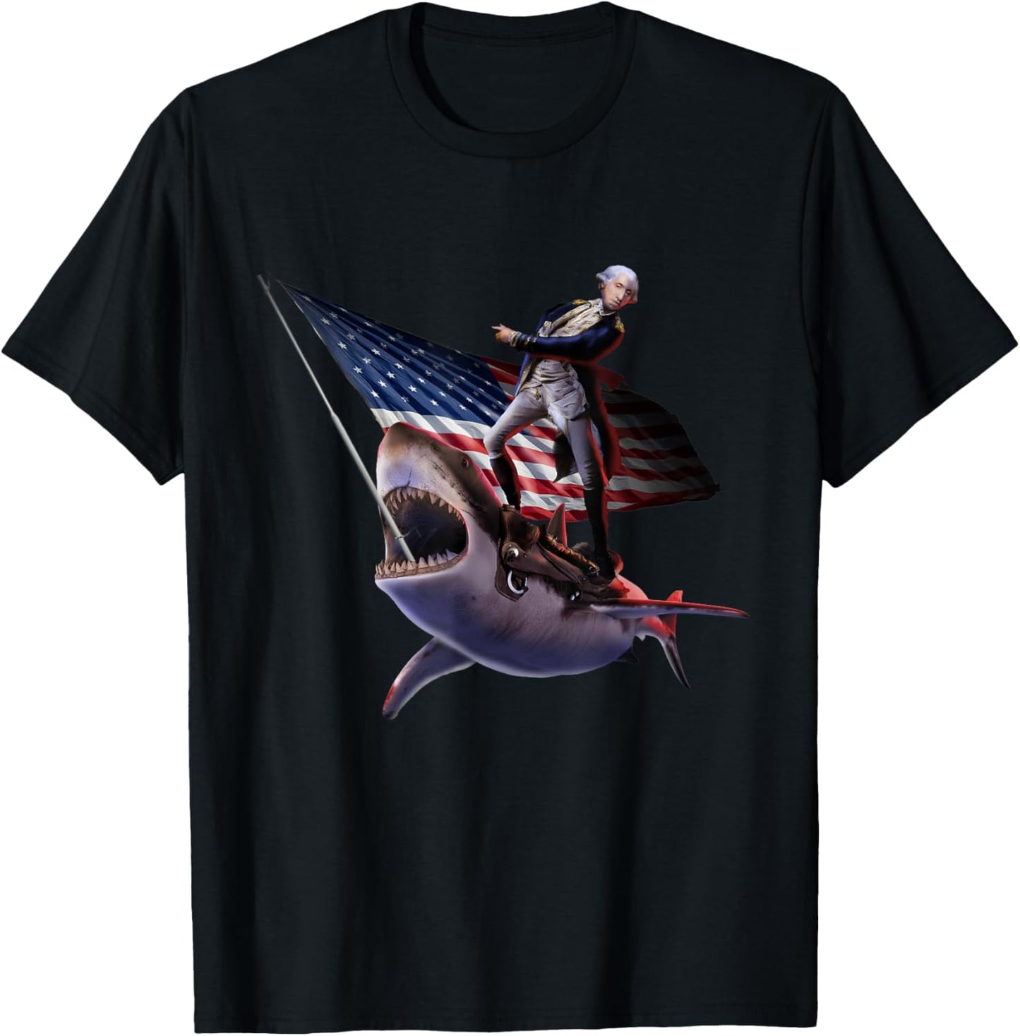 George Washington Riding Shark, 4th July, Patriotic Funny T-Shirt
