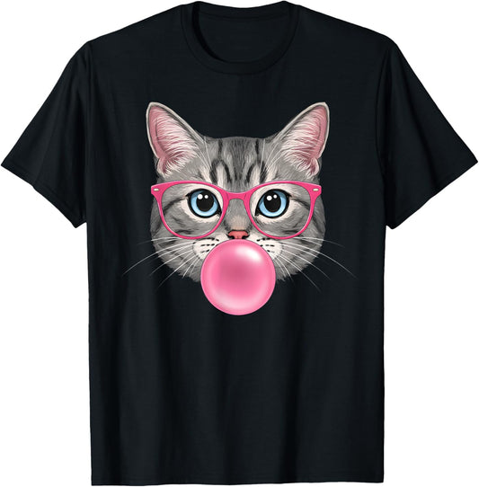 Cat with Glasses and Bubblegum T-Shirt