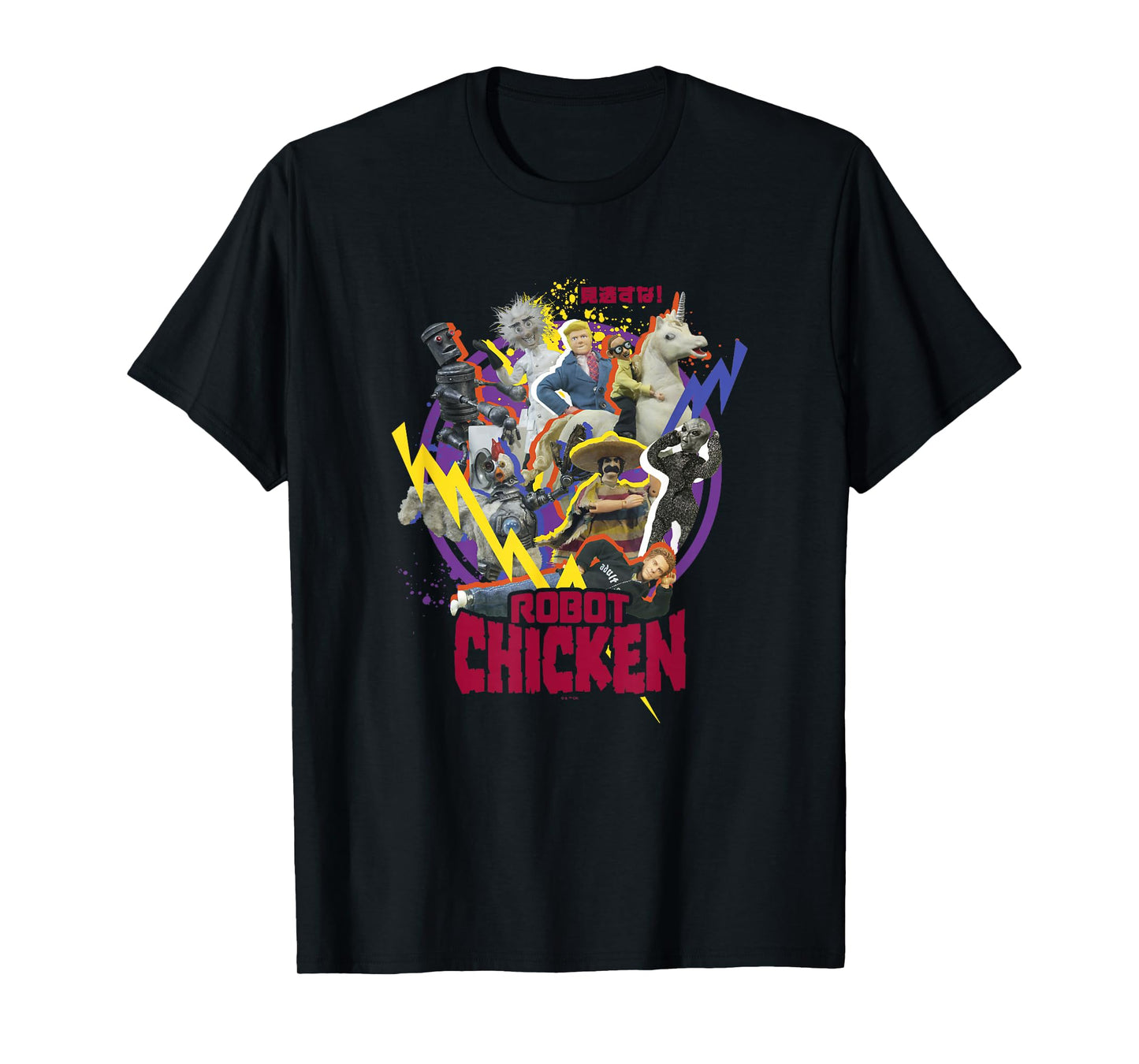 Robot Chicken Classic Characters Colorful Kanji Group Shot T-Shirt