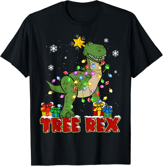 Christmas Dinosaur Tree Rex Trex Pajamas Men Boys Kids Xmas T-Shirt