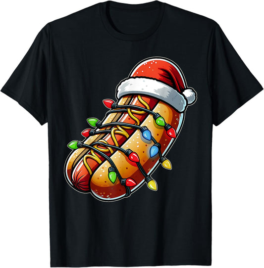 Hot Dog Christmas Hat Xmas T-Shirt