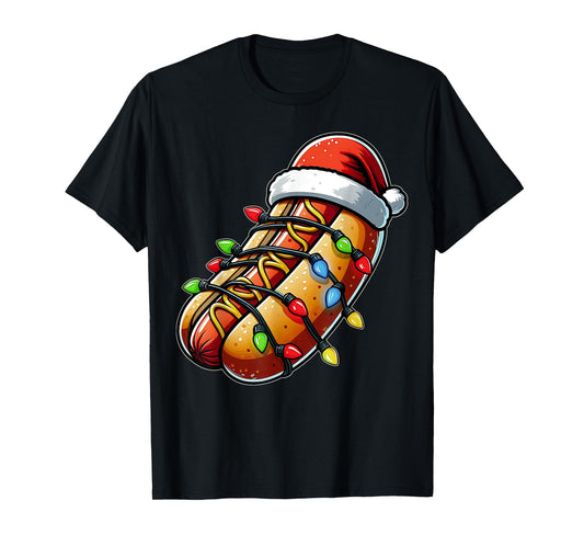Hot Dog Christmas Hat Xmas T-Shirt