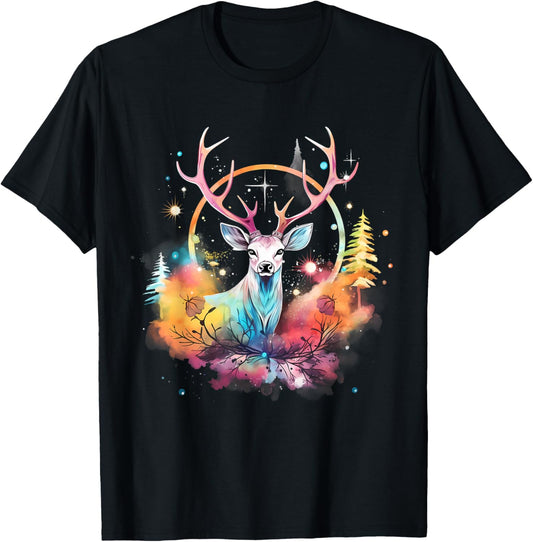 Deer Colourful Floral Motif Forest Nature Animal Lovers T-Shirt