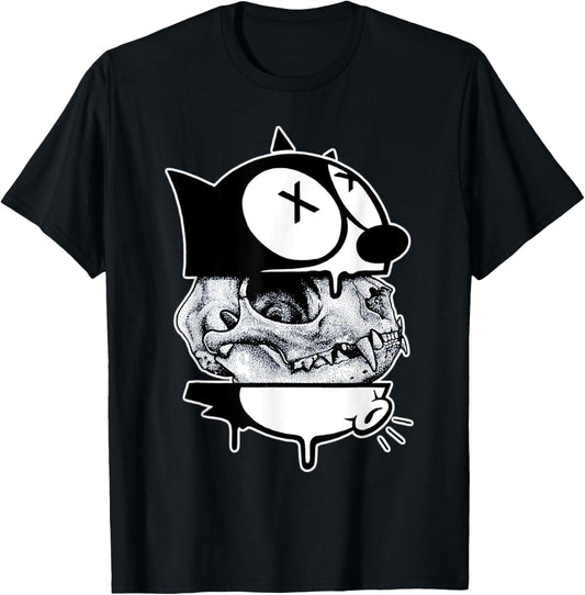 Felix Cat x Skull x Cat Skull Blackwork T-Shirt